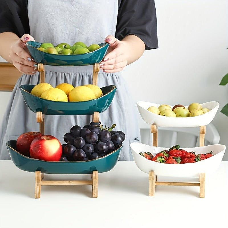 Fruit Stand 2/3-Tier Plastic Tiered Tray | Elegant Candy Display Snack Bread Bowl for Kitchen Living Room | Space-Saving Coun
