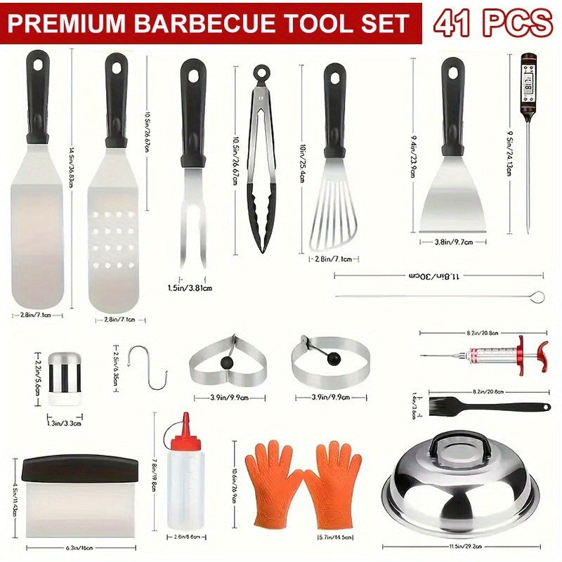 17-, 34- or 41-Piece Teppanyaki BBQ Tool Set with Griddle Spatulas, Press Domes and Carry Bag — image 6