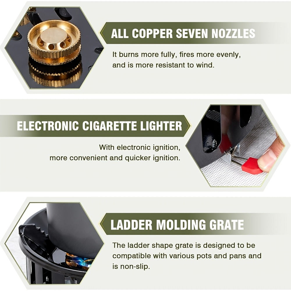Windproof Camp Stove 21000W Collapsible, Seven Star Camping Gas Stove with Piezo Igniter & Fuel Canister Adapter — image 4