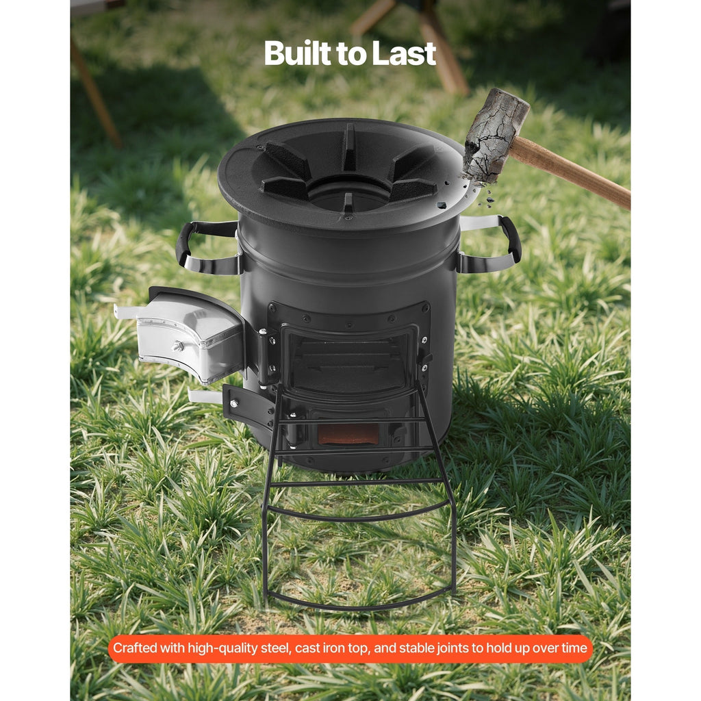 Wood Burning Rocket Stove Portable Camping Stove with Cast Iron Top, Double Door, Fireproof Lining — image 4