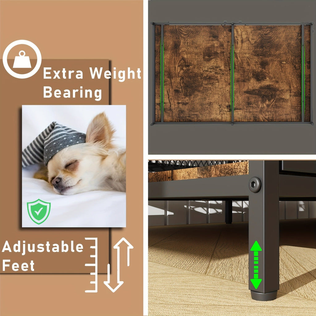 43-Inch Corner Dog Crate Furniture with Vintage Wood-Look Top, Metal Mesh Sides and Side Doors — image 8
