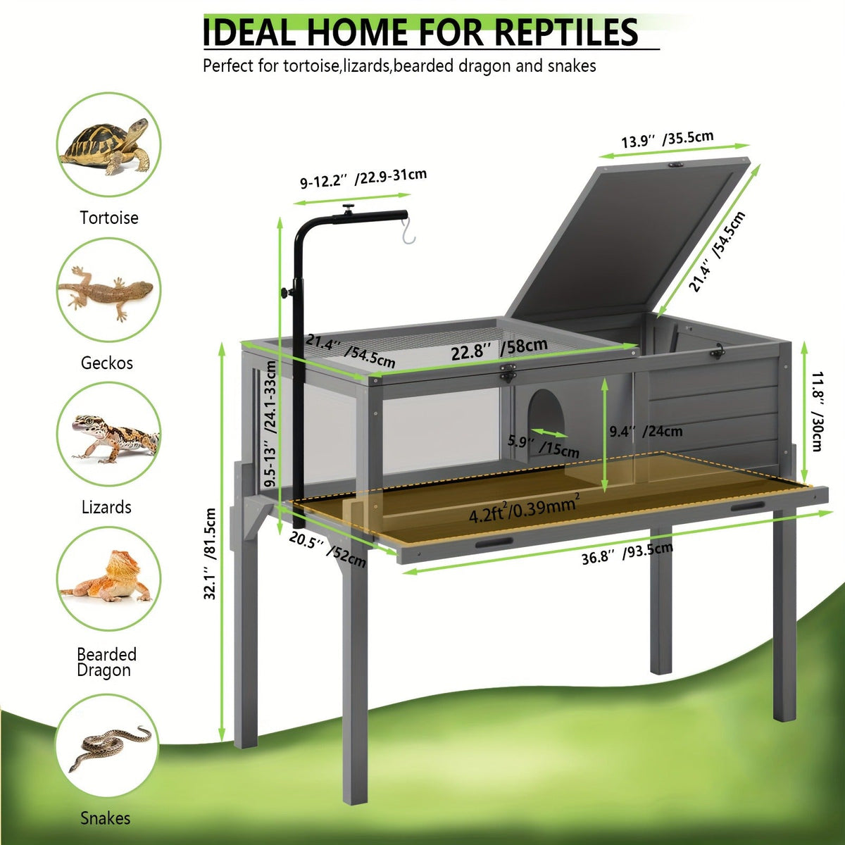 Large Tortoise Habitat Turtle Cage Enclosure with Detachable Legs Removable Roof Ramp Lamp Holder Indoor Outdoor — image 5