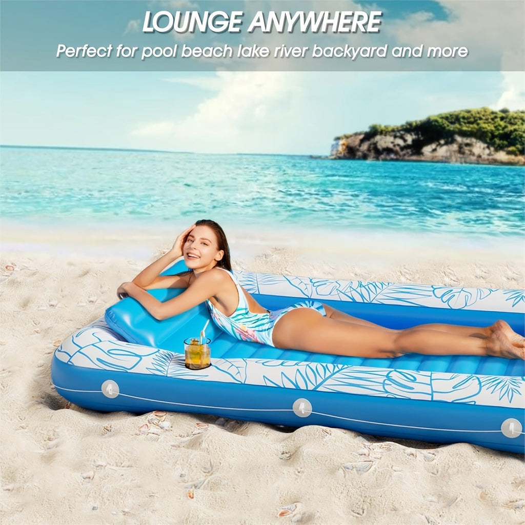 Tanning Pool Float 4-in-1, Inflatable Sunbathing Lounger with Detachable Pillow, Cup Holder & Wrap Rope — image 5