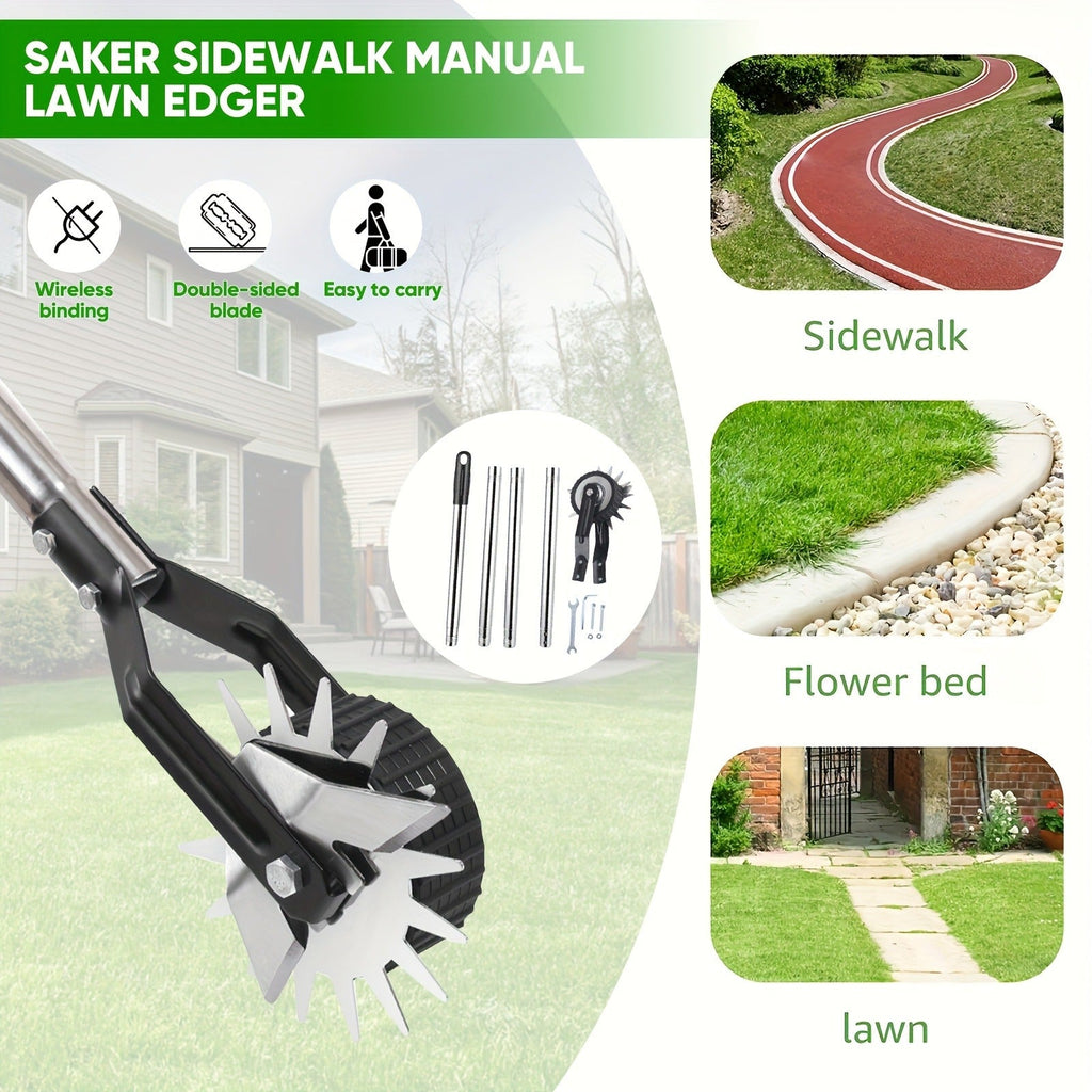 Wheeled Lawn Edger Manual Rotary Trimmer with 3/4-Section Stainless Steel Handle – Walk-Behind Grass Edger for Sidewalk — ima