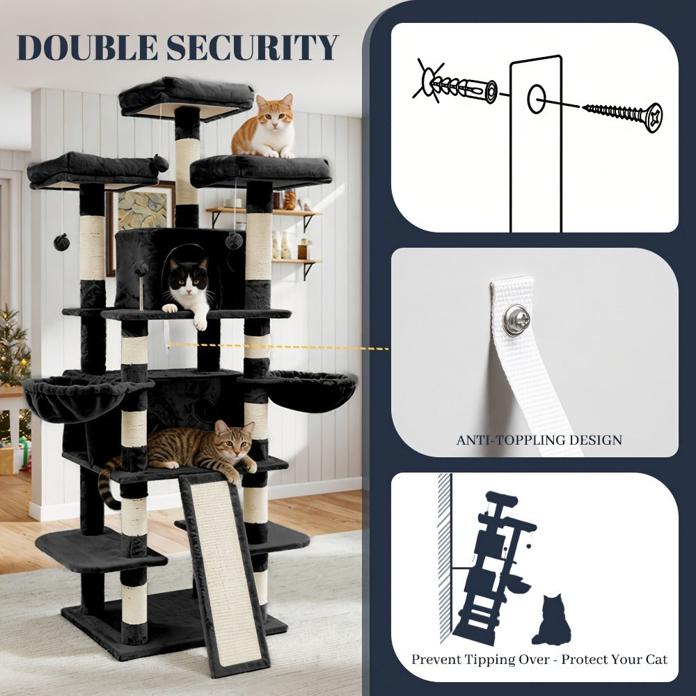 Large Multi-Level Cat Tower with Two Condos, Three Perches, Hammocks and Six Gray, Beige or Taupe Configurations — image 11