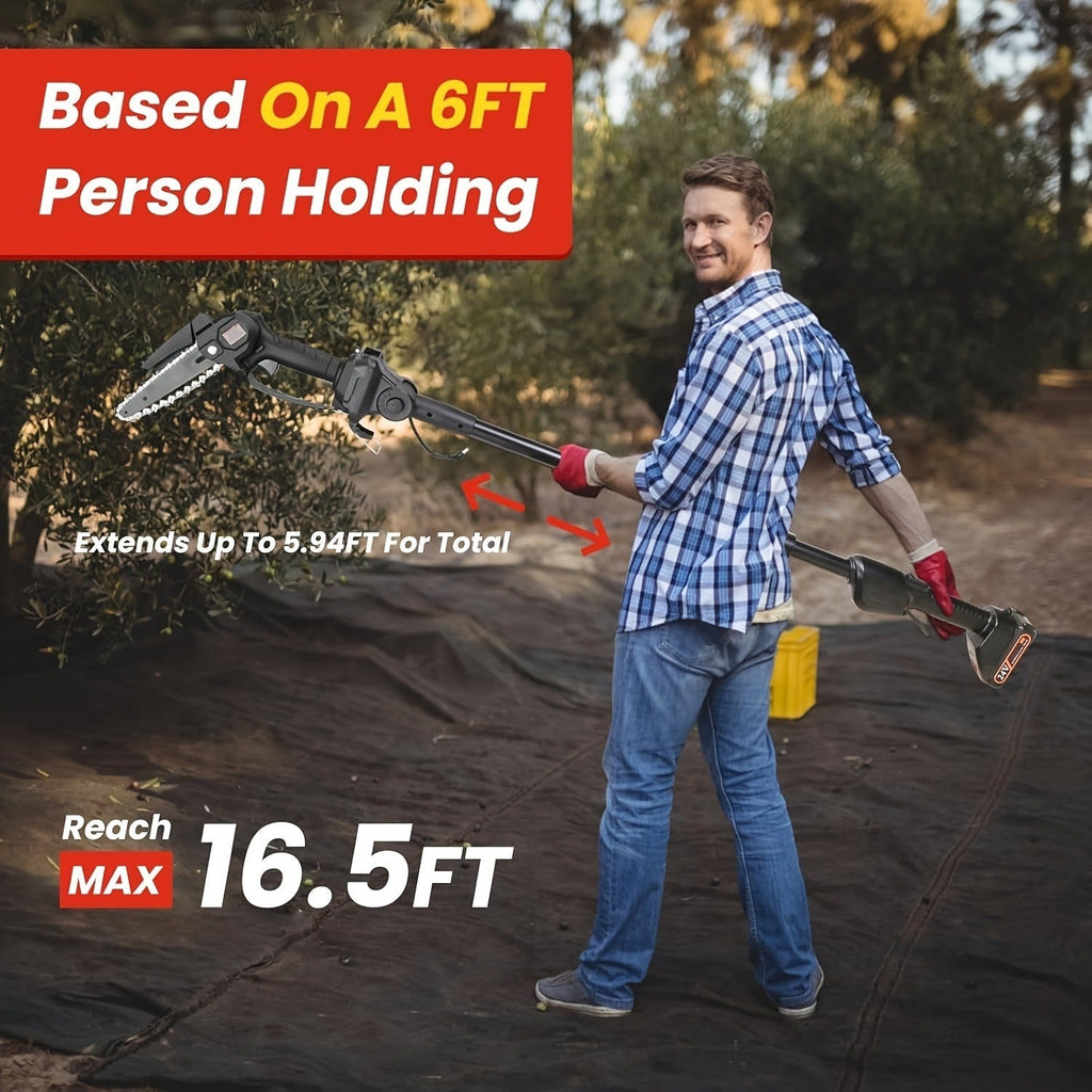 Cordless 4- and 6-Inch Pole Saw with Three Extension Sections, 90° Head, Two Batteries and Two Colors — image 9