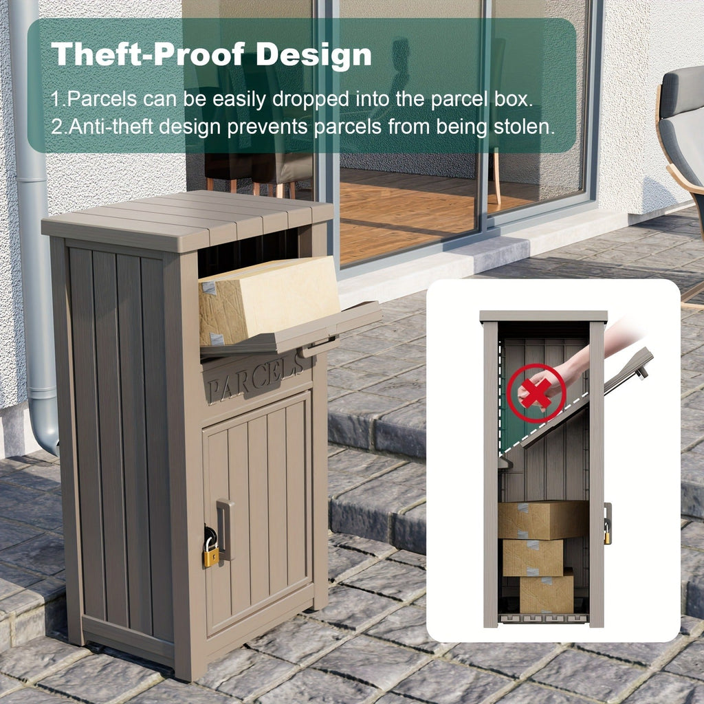 Tall Light-Brown Parcel Outdoor Storage Box with a Drop Compartment — image 3