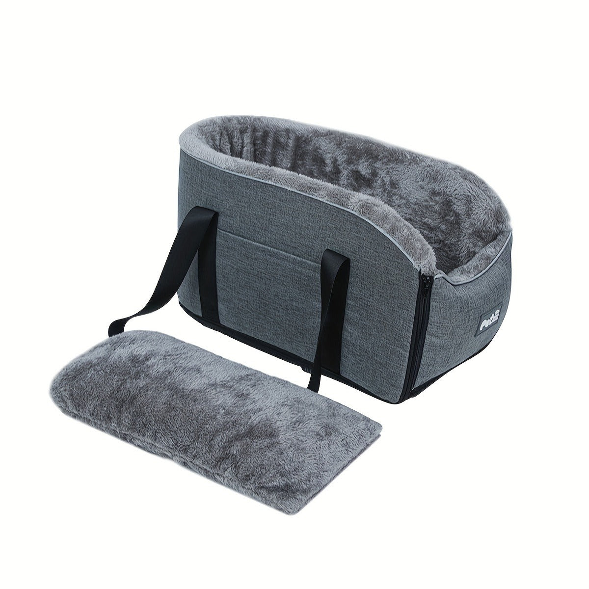 Open-Top Pet Carrier Car Seat Tote with Padded Rim, Attachment Straps, Interior Clip and Grey Fabric Exterior — image 12