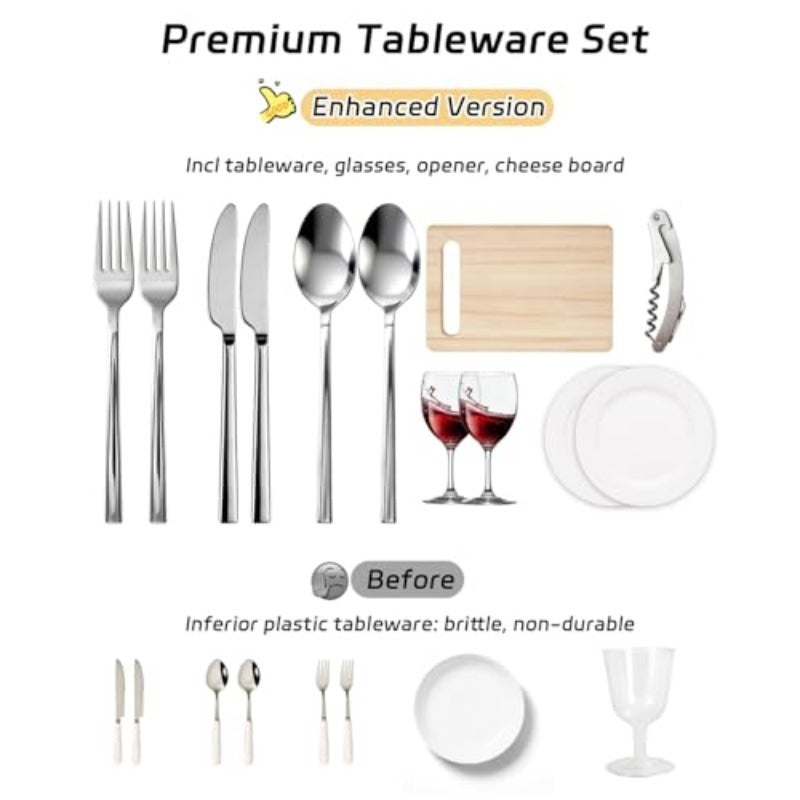 Insulated Wicker Picnic Hamper Set for Two with Cutlery, Ceramic Plates, Glasses and Cheese Board — image 4