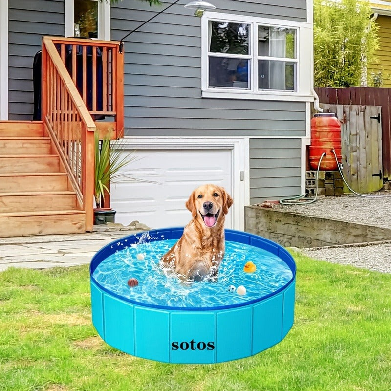 Foldable Dog Pool, Portable Hard Plastic Pet & Kids Swimming Pool, Anti-Slip Collapsible Bathtub for Indoor Outdoor Backyard 