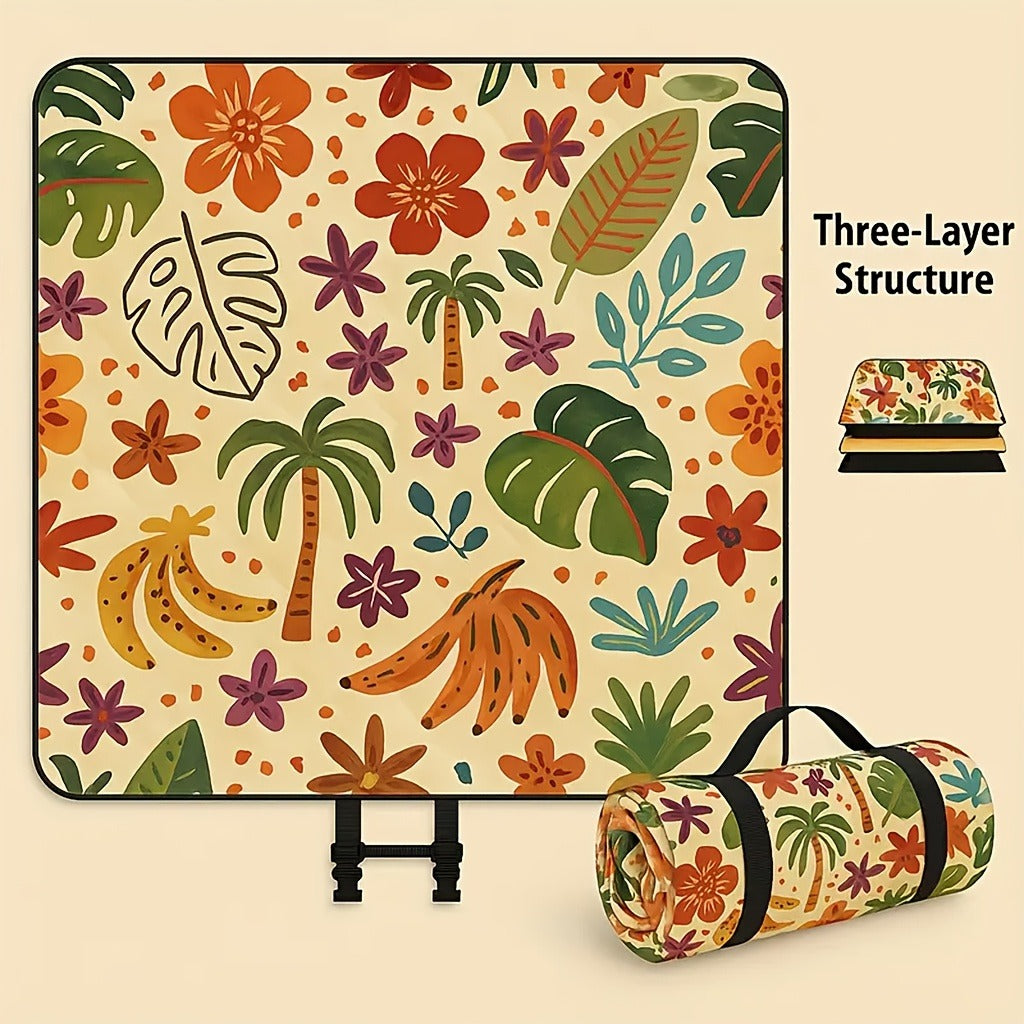 Padded Foldable Picnic Blanket with Floral Pattern for Beach Trips, Park Outings, Camping and Everyday Travel — image 3