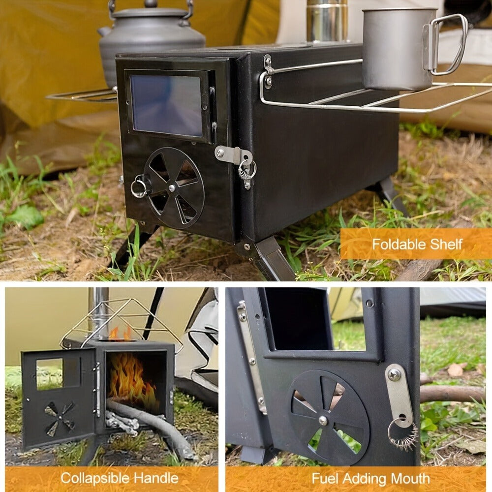 Wood Burning Camp Stove with Chimney Pipe Portable Outdoor Camping Stove for Cooking, BBQ, Boiling Water & Heating — image 6