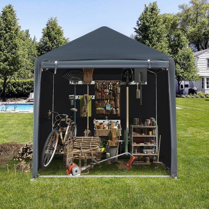 Portable PE-Tarpaulin Outdoor Storage Shelter with Steel Frame in 5 x 7.2 Ft or 6.3 x 8 Ft Sizes — image 5