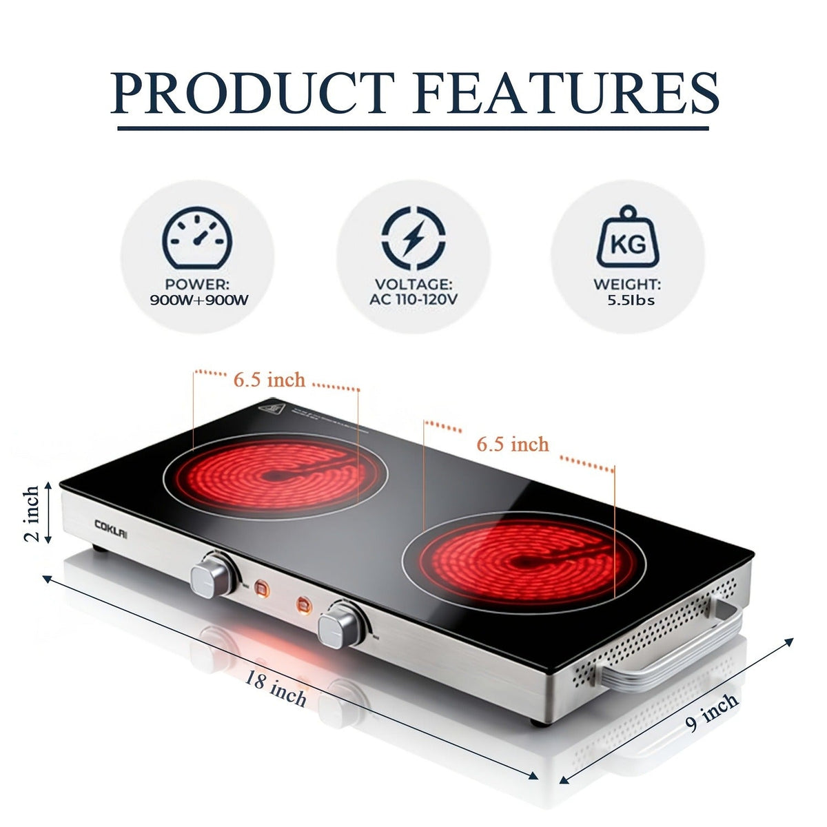 Portable Electric Stove Stainless Steel Single Burner Hot Plate with Temperature Control for Home Cooking, Dining and Outdoor