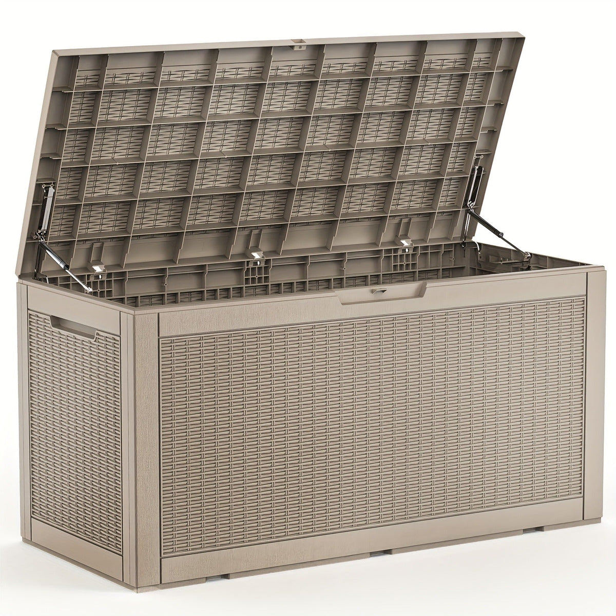 100-Gallon Rattan-Style Outdoor Deck Box with Lockable Lid, Lift Supports and Black Finish — image 3