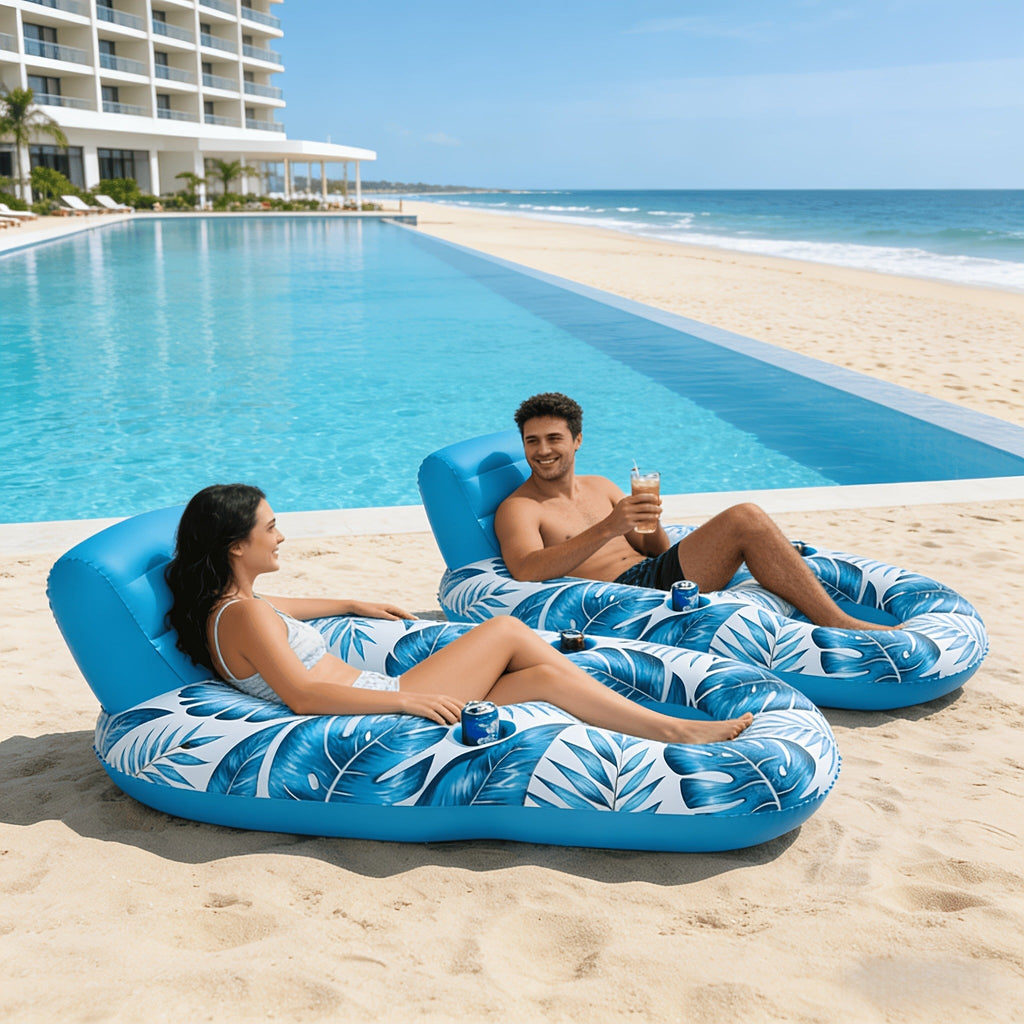 Two-Piece Inflatable Pool Lounge Float Set, 59.1 x 36.2 Inches Each with Backrests and Dual Cup Holders — image 4