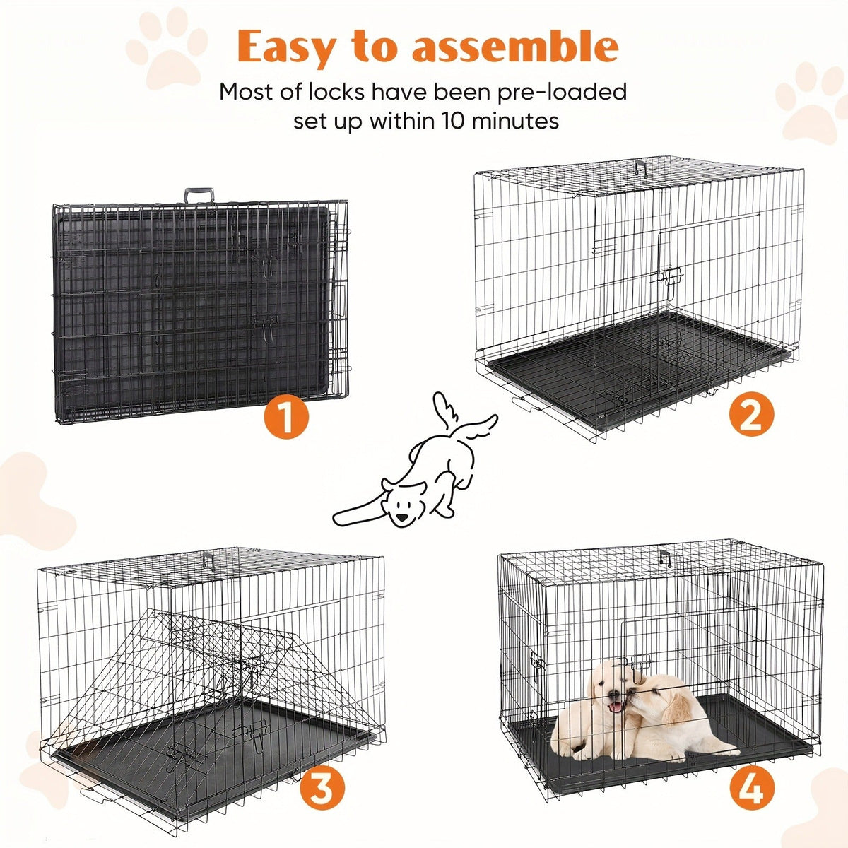 36-Inch Folding Wire Dog Crate with Two Door Accesses, Divider Panel, Removable Tray and Top Handle — image 8
