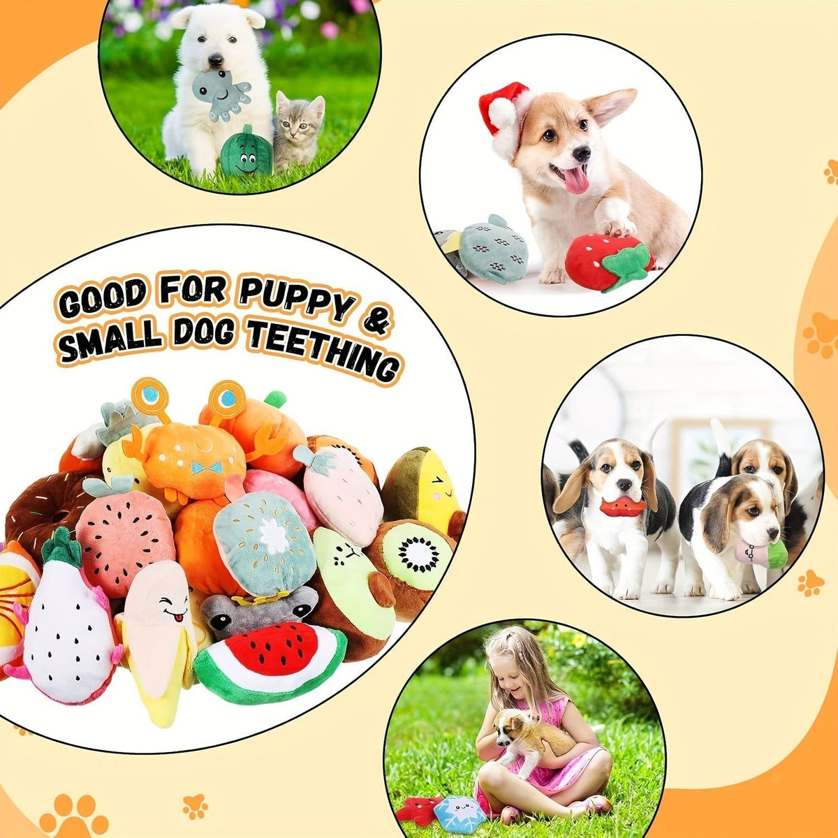 Dog Toys 80-Piece Squeaky Plush Assortment with Fruit, Animal and Novelty Shapes for Small or Medium Dogs — image 3