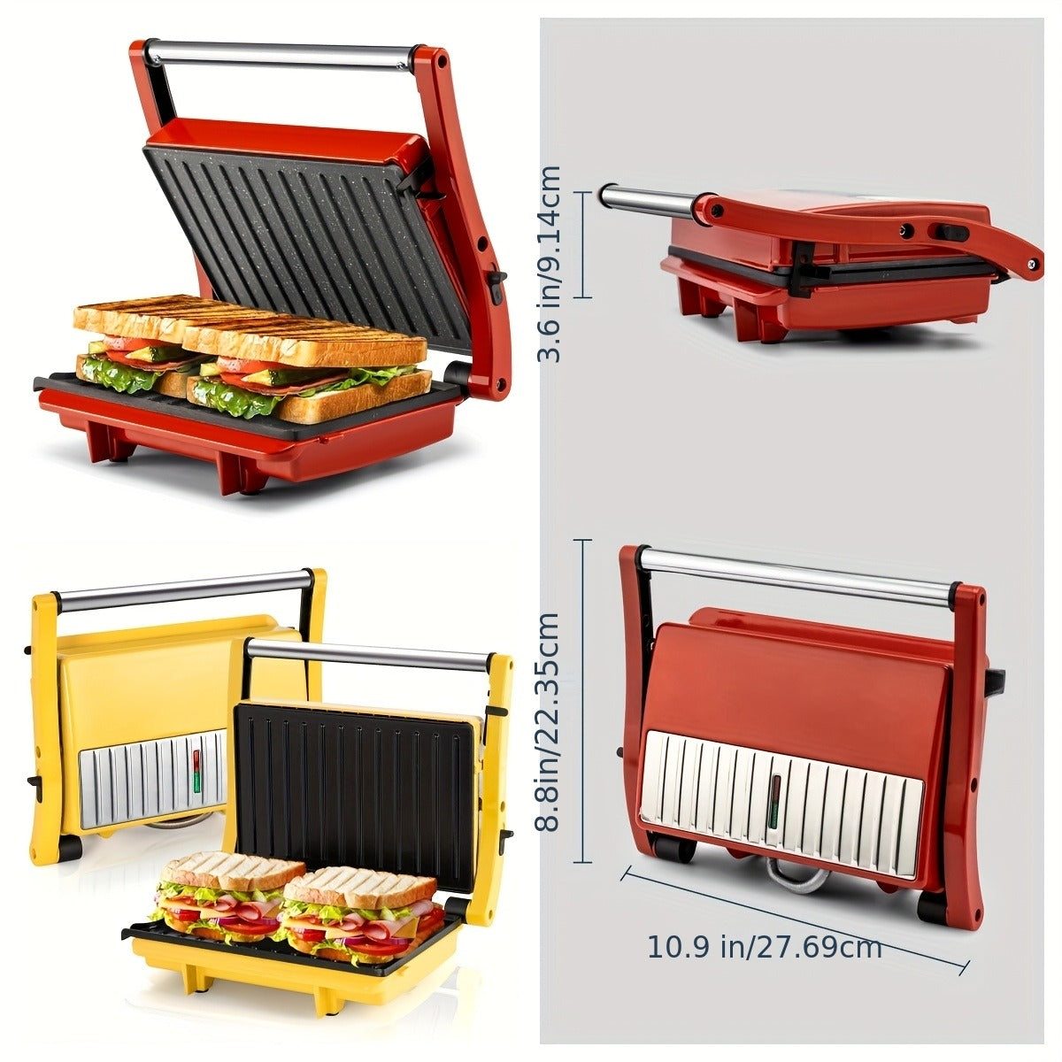 Sandwich Maker 3-in-1 Mini Indoor Grill & Panini Press, Non-Stick 180° Opening, Floating Hinge, 60-Min Timer — image 8