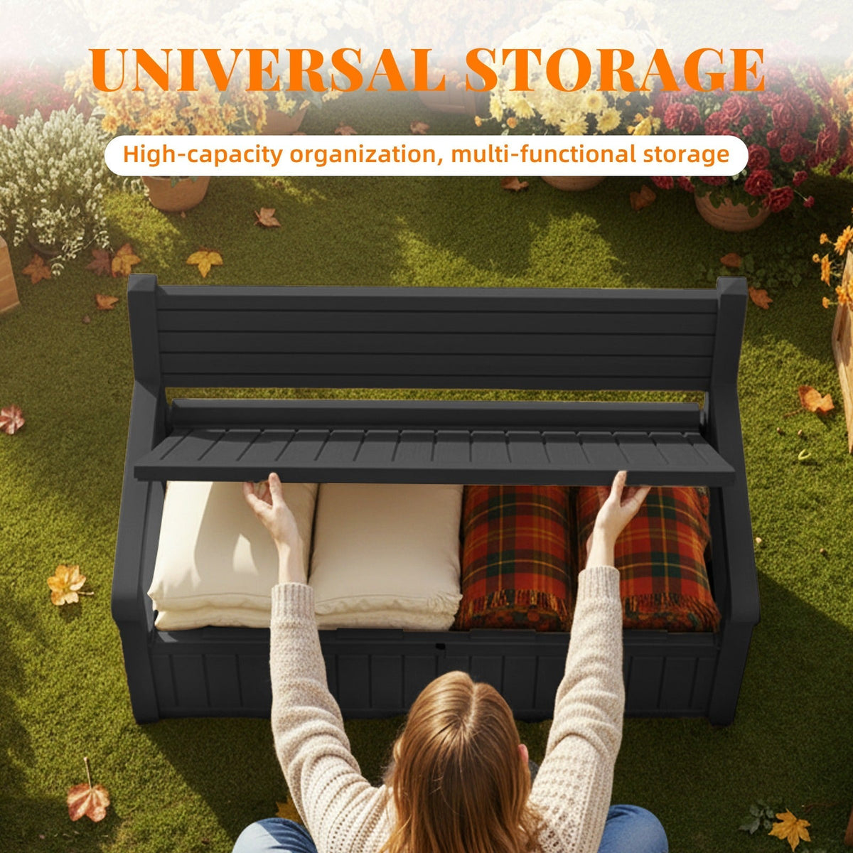 80-Gallon Outdoor Deck Storage Bench with Backrest, Armrests and Hidden Under-Seat Compartment in Two Colors — image 6