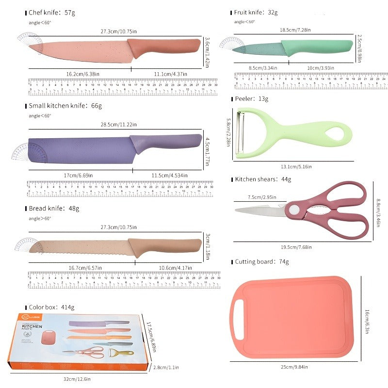 Seven-Piece Kitchen Knife Set with Four Pastel Knives, Kitchen Scissors, Peeler and Cutting Board — image 4