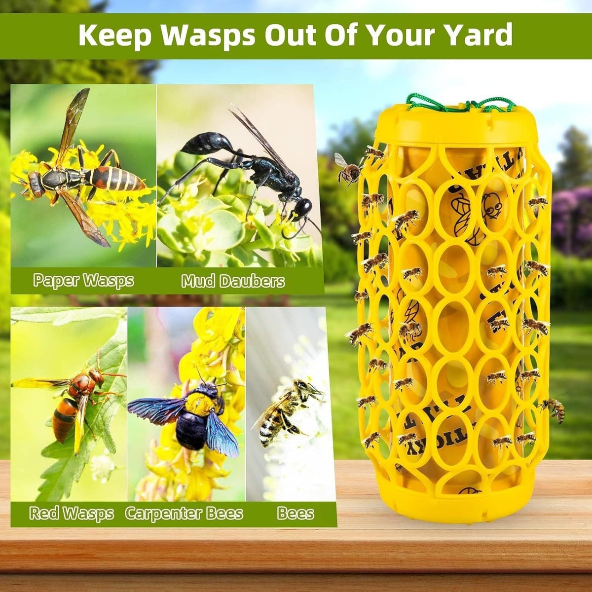 Wasp Trap Outdoor Hanging Reusable Yellow Jacket Trap Carpenter Bee Hornet Catcher with Sticky Bait for Garden Patio Outside 