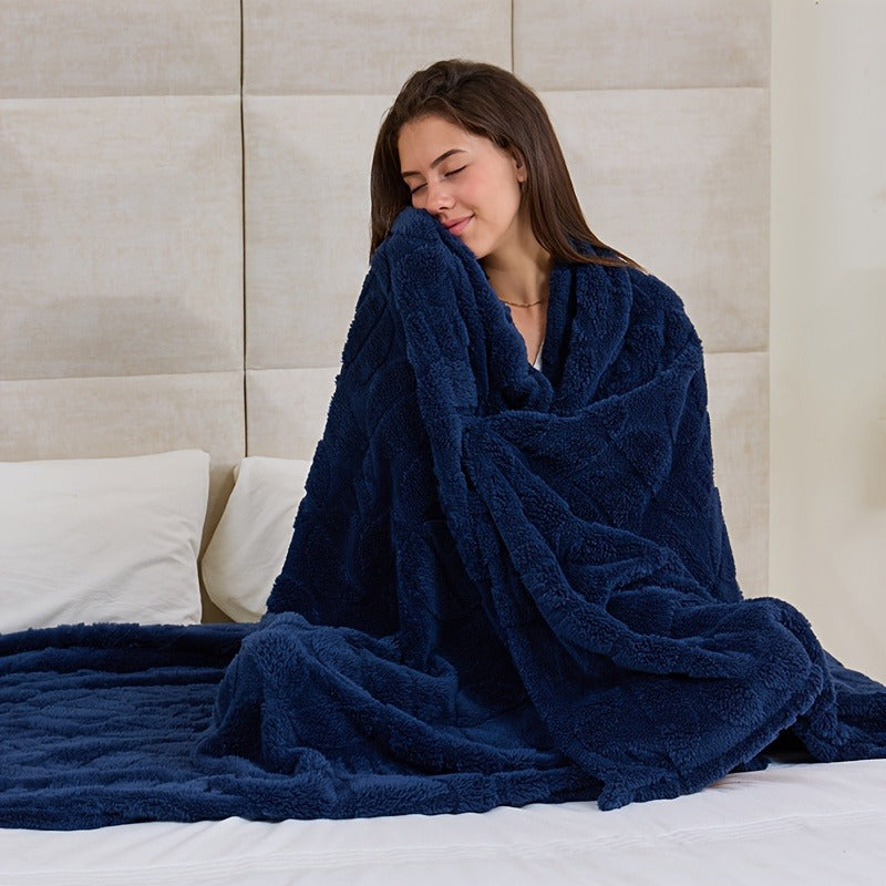 Raised Geometric Throw Blanket in White, Blue or Grey with 40 x 60, 60 x 80 and 80 x 90-Inch Size Options — image 6
