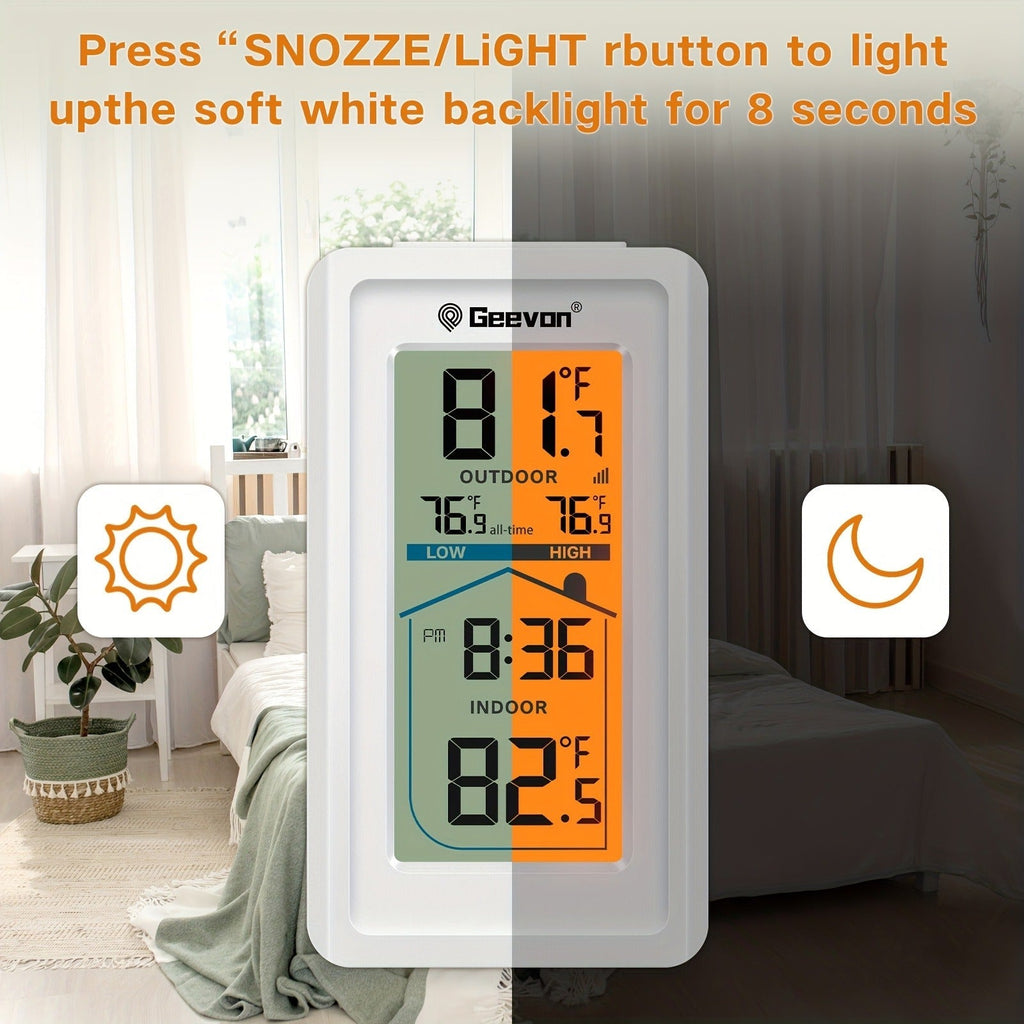 Indoor Outdoor Thermometer Hygrometer – Temperature Humidity Meter with Time Display, 48Hr History, Backlight & Ice Warning —