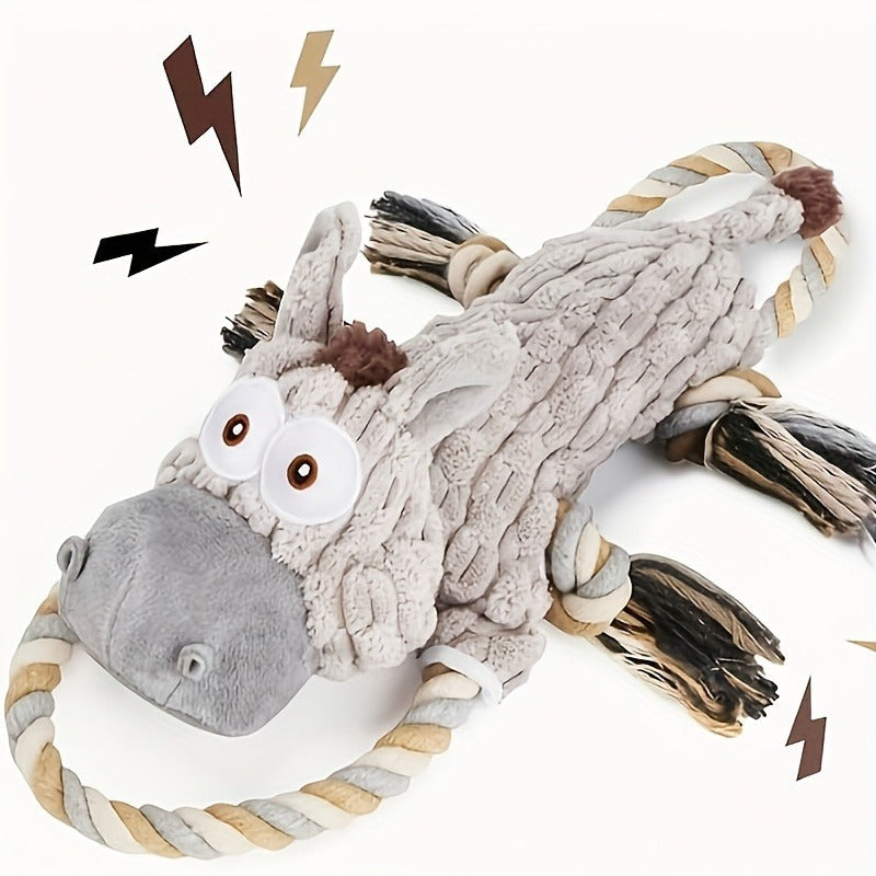 Dog Toy Stretch Donkey Plush Squeaker with Elastic Body, Textured Surface and Rope Ends in Gray White — image 16