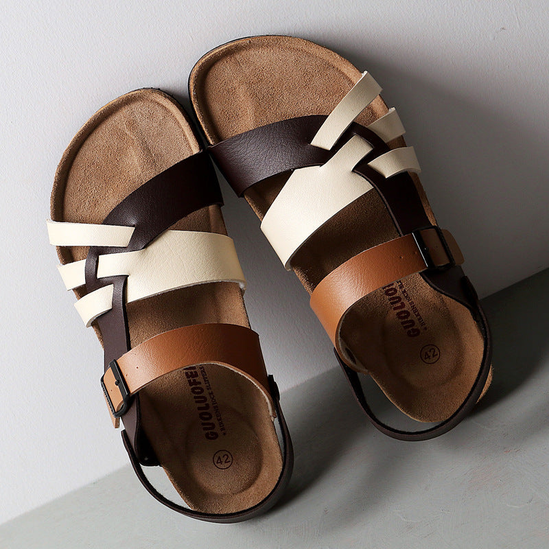 Men's Simple Hollow-out Flat Cork Slippers