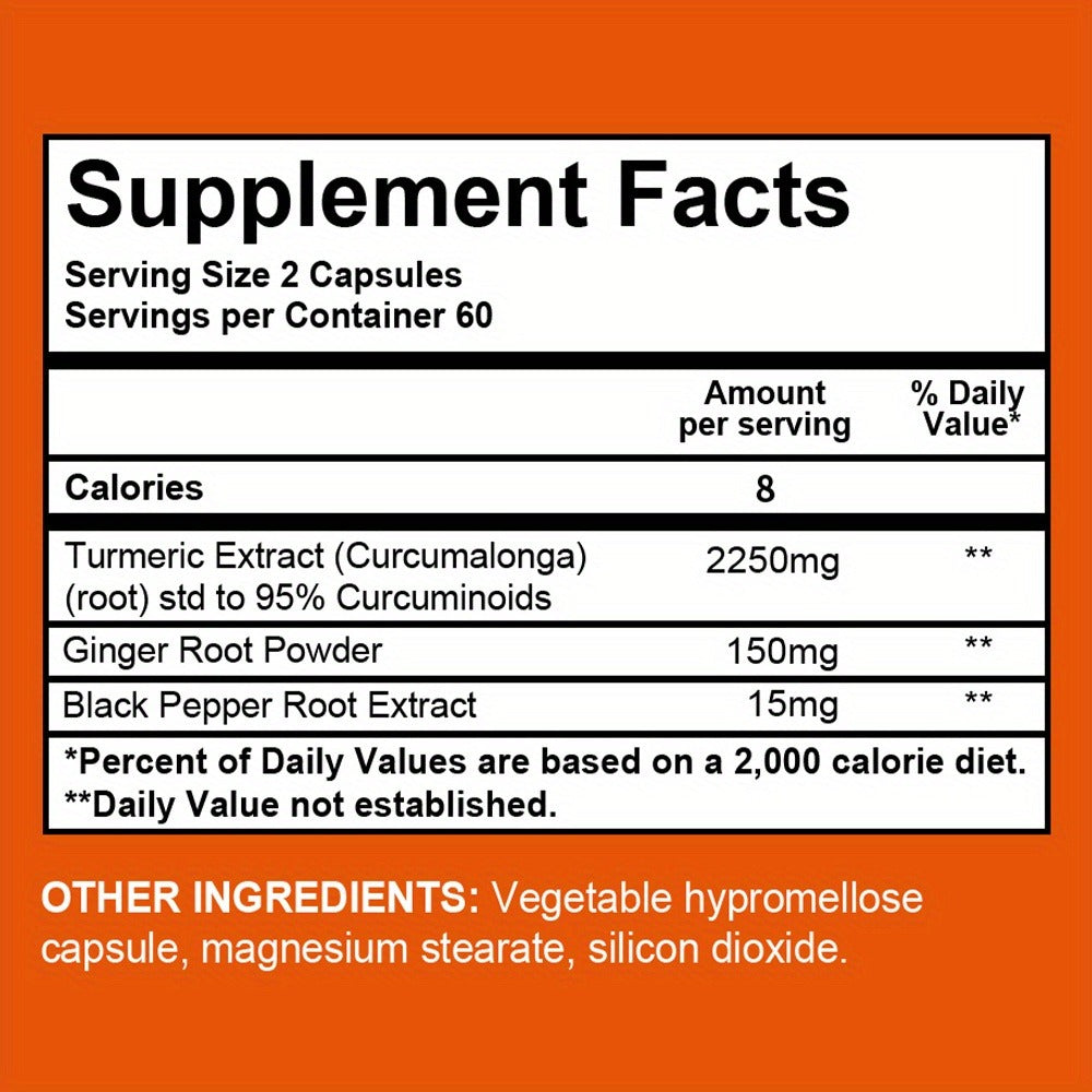 Herbal Supplement with Tecepec Label, Turmeric Ginger and Black Pepper 2400mg Capsules, 120 Count — image 2