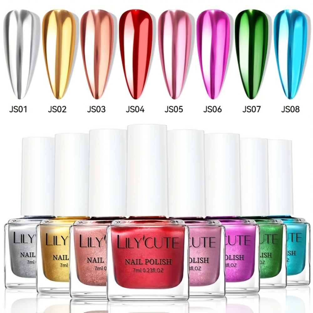 Eight-Piece Metallic Nail Polish Set with JS01–JS08 Mirror-Color Shades in 0.24 oz Glass Bottles — image 1