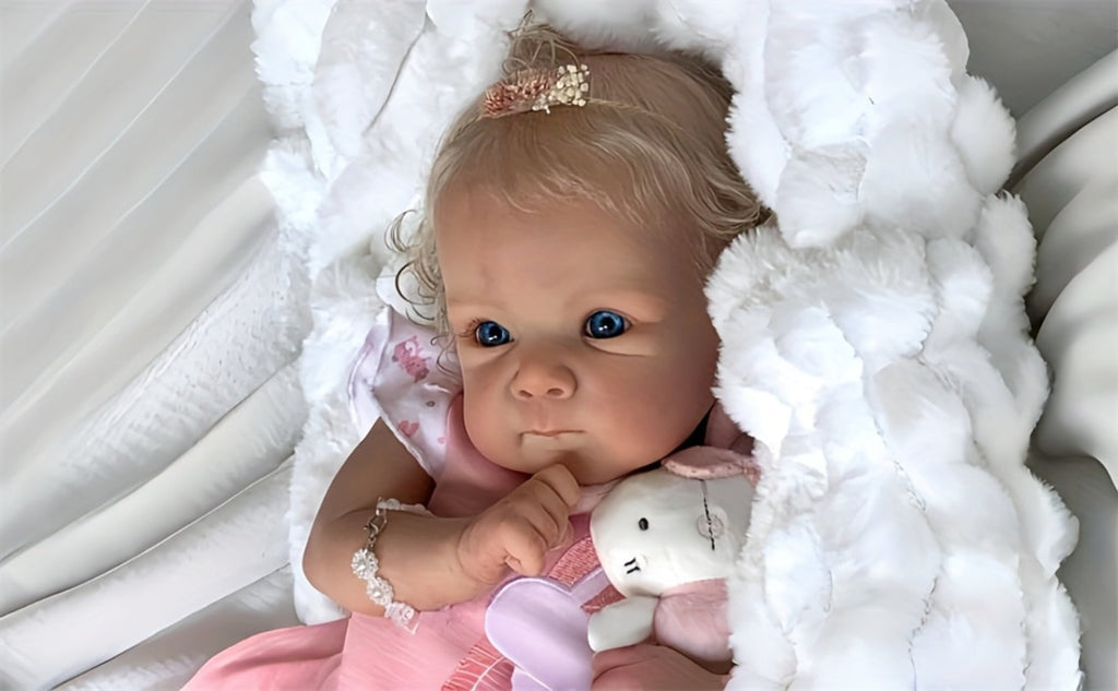 Reborn Doll, 22-Inch Full-Vinyl Open-Eye Figure with Hand-Rooted Hair and Pink Clothing Set — image 9