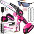 Pink 6-Inch Mini Cordless Chainsaw Kit with Two Batteries, Charger, Carry Case, Spare Chains and Clear Eyewear — image 6