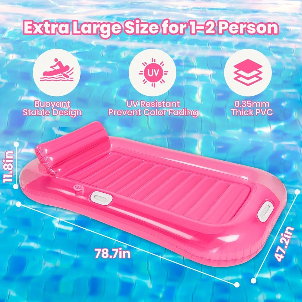 Inflatable Pool Lounger Sunbed for Adults 84"x47", 2-in-1 Tanning Float with Cup Holders, Removable Headrest & Handles — imag