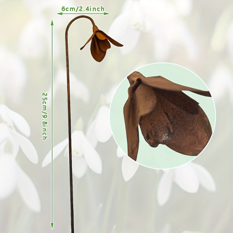 Rustic Metal Snowdrop Garden Stakes, Three-Piece Curved Flower Set with 25 cm Stems for Pots and Borders — image 4
