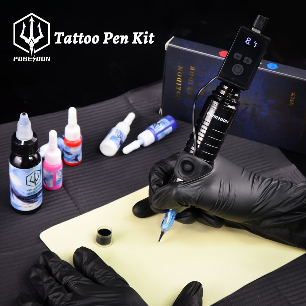 Tattoo Machine Kit POSEIDON BT17-XH Wireless Pen with 1200mAh Battery, LCD, 10 Cartridges and 6 Inks — image 9