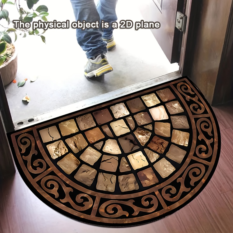 Semicircular Earth-Tone Mosaic Stone Print Doormat in 60 x 90cm BY15 Checkout Style Pictured — image 4