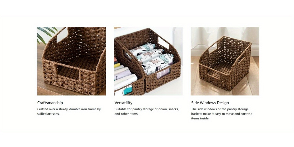 Water Hyacinth Pantry Storage Baskets 2-Pack with Seagrass Options and Integrated Shelf Handles — image 14