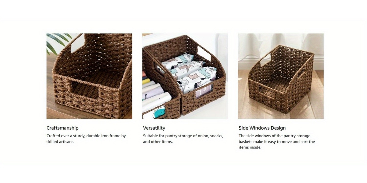 Water Hyacinth Pantry Storage Baskets 2-Pack with Seagrass Options and Integrated Shelf Handles — image 14
