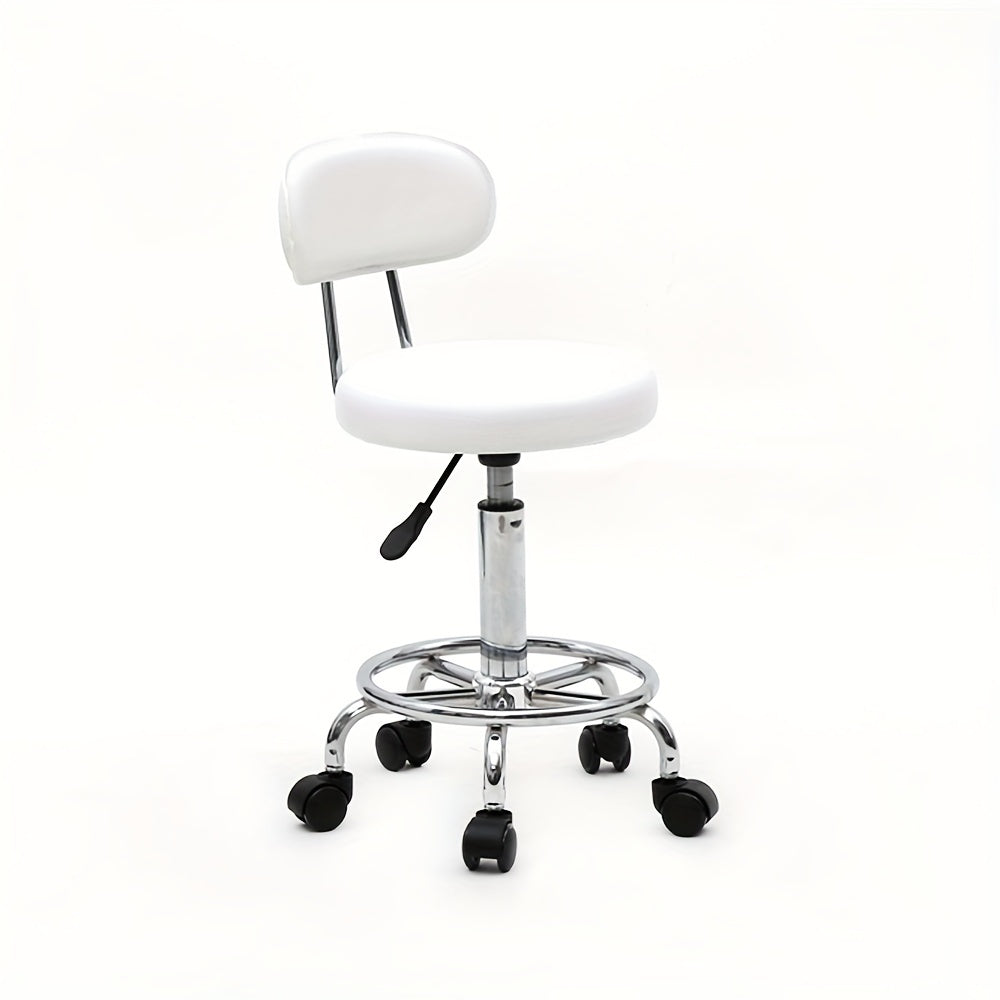 PU Leather Salon Stool with Back & 360° Swivel, Adjustable Height 18.9"-22.8" Round Cushion Chrome Base — image 1