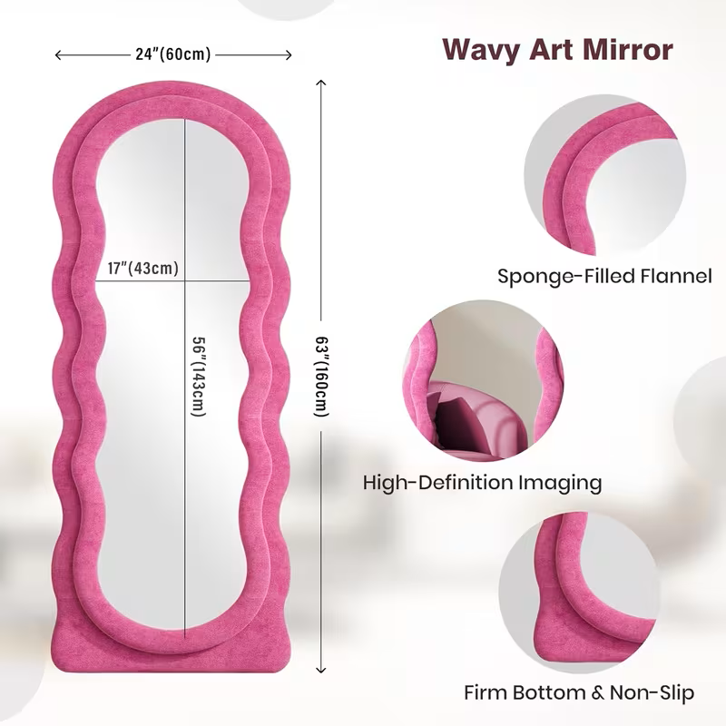 63x24-Inch Arched Flannel Full Length Floor Mirror