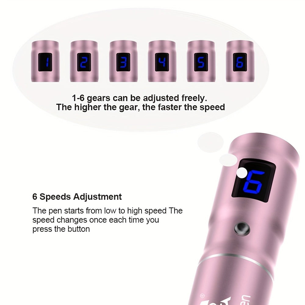 L6 Pink Microneedling Pen Kit with 10 Replacement Tips, Six Speed Levels and USB Charging Cable — image 2
