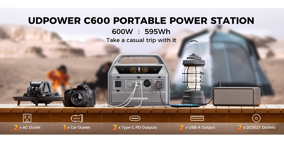 Portable Power Station 595Wh 600W with LiFePO4 Cell Pack, Nine Outputs, USB-C PD and 1200W Surge — image 22