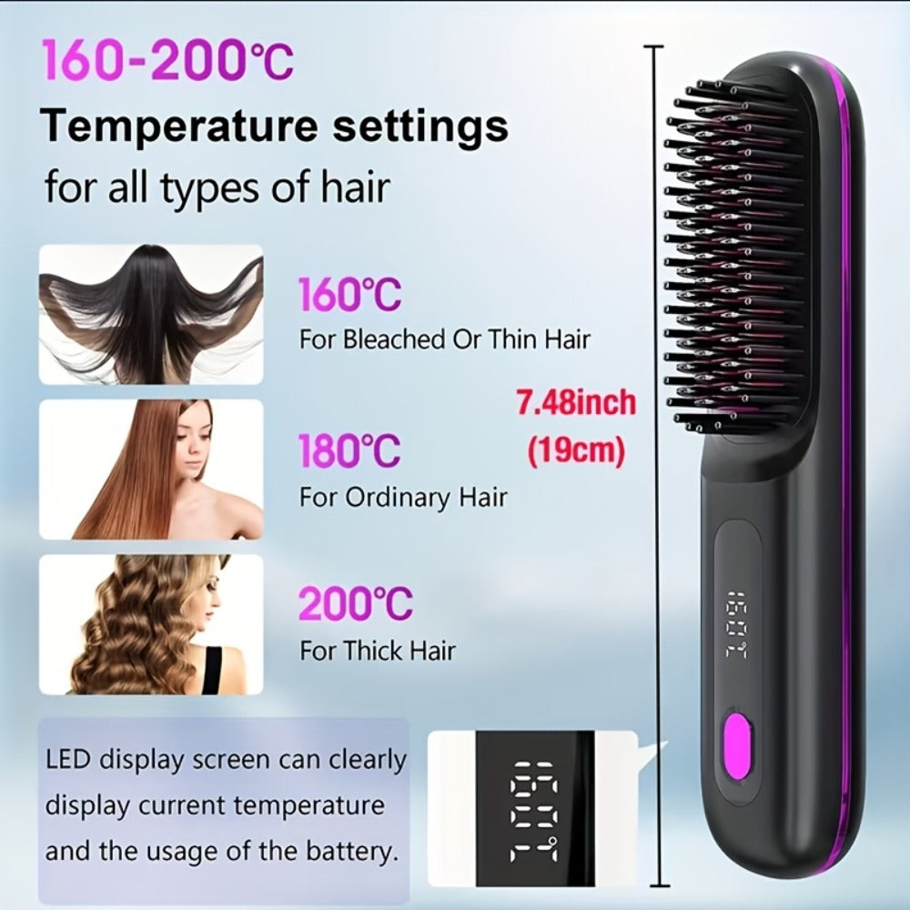Cordless Hair Straightener 2-in-1 Ceramic Flat Iron & Curler – USB-C Rechargeable Wireless Portable Travel Styling Tool 3-Spe