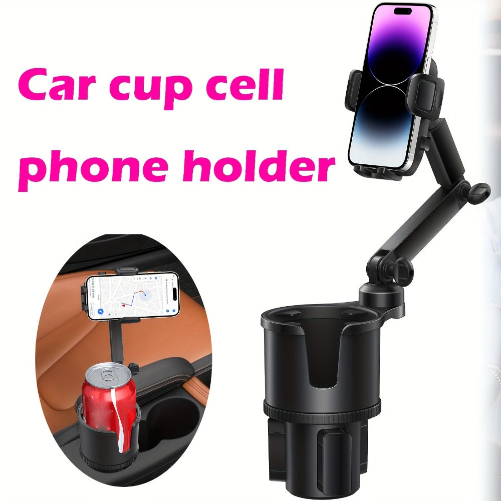 2-in-1 Car Phone Holder & Cup Holder Extender – Swivel Rotating Mount with Shock-Absorbing Trim, Universal for Cars, SUVs & T