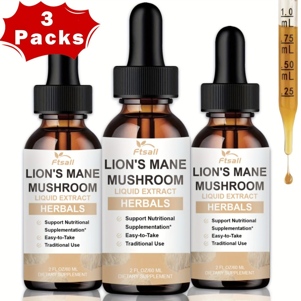Lion's Mane Mushroom Liquid Drops 2fl oz Natural Herbal Extract for Brain Support, Focus, Memory & Cognitive Clarity for Men 