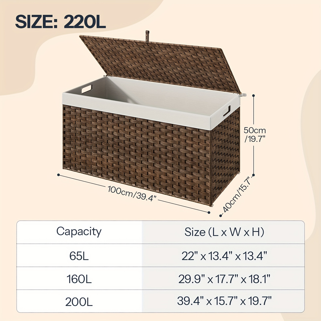 Large Wicker Storage Basket with Lid, Handles, Soft Lining, Metal Frame in a 220L Lidded Format — image 3