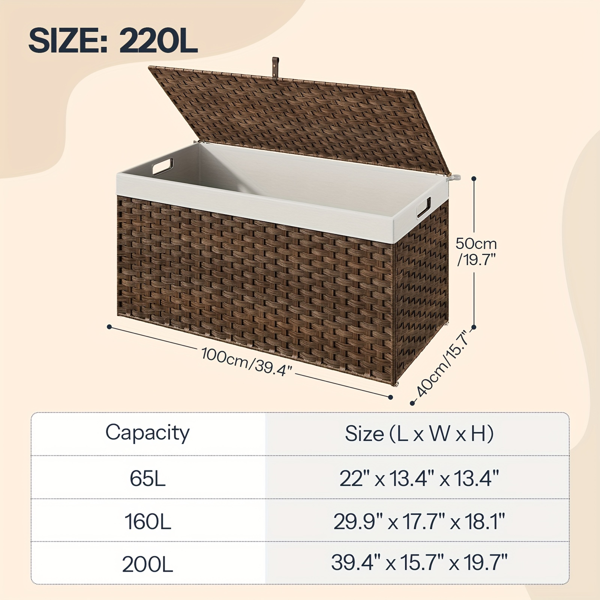 Large Wicker Storage Basket with Lid, Handles, Soft Lining, Metal Frame in a 220L Lidded Format — image 3
