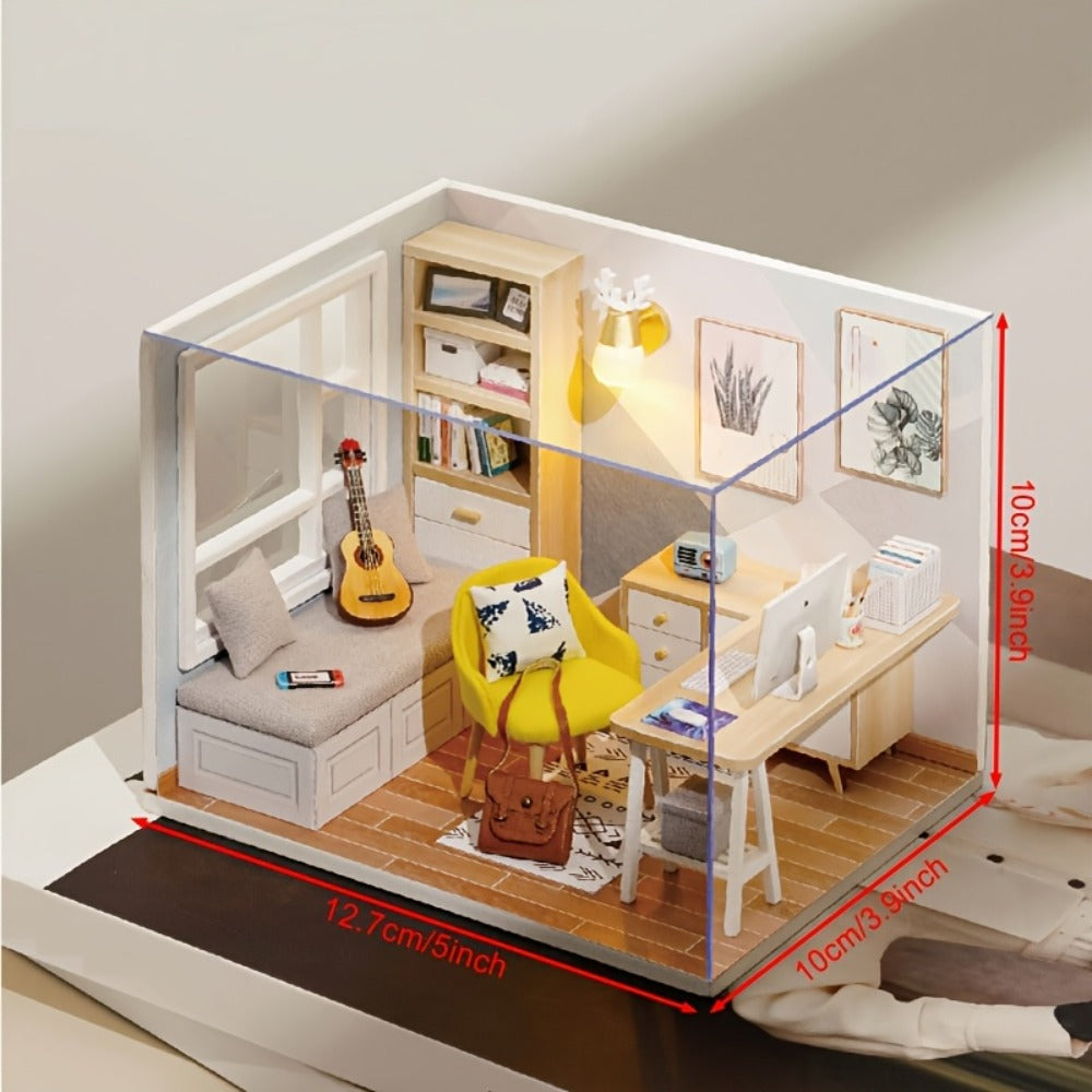 DIY Miniature House Kit Sunshine Study – Handmade Wooden Building Model Mini Collection Scene Home Decoration Shelf Display —